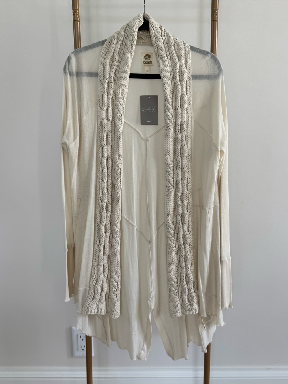 Cable-Trim Open-Front Cardigan in Cream by Tiny